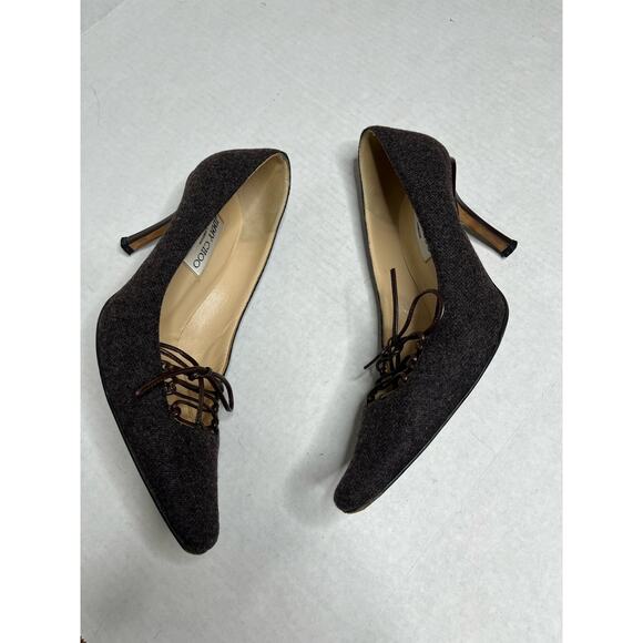 Jimmy Choo London Designer Lace Up Bow Detail square Pointed Toe Kitten Heels - Picture 6 of 10